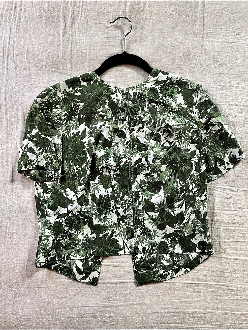 Floral Button Blouse Green & White vintage handmade